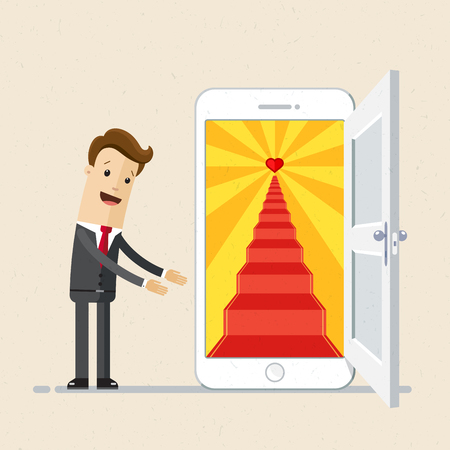 Businessman open the door to success. Business, vector flat illustration.のイラスト素材