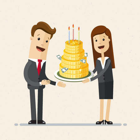 Businessman take a cake of money. Party celebration birthday.のイラスト素材