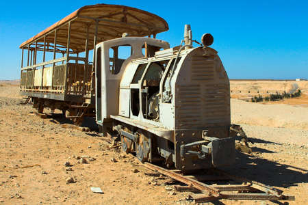 The train got lost in the desert of Egyptの写真素材