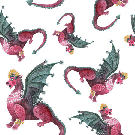 Cute dragon princess, Watercolor illustration. Suitable for childrens goods,fabrics,clothes,wallpaper.の写真素材