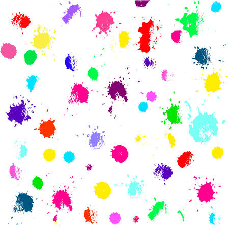 Hand drawn vector set with colored splashes, spots. Grunge texture with paint splashes on white background.のイラスト素材