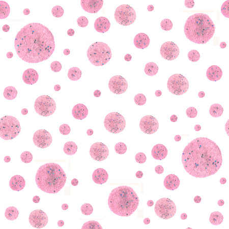Colorful hand drawn real watercolor seamless pattern with pink glitter spot. Abstract grunge...