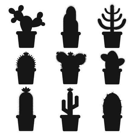 Isolated cactus in a pot. Icon of cactus flower. Desert plant. Illustration of a silhouette  cactus.のイラスト素材