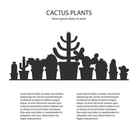 Design template with silhouette cacti in a pot. Icon of cactus flower. Desert plant. Illustration of a silhouette cactus.のイラスト素材