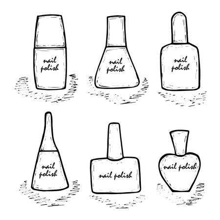 Hand drawn women's nail Polish. Fashion and beauty trend. Sketch illustration.のイラスト素材