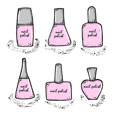 Hand drawn women's nail Polish. Fashion and beauty trend. Sketch illustration.のイラスト素材