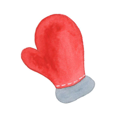 Watercolor mitten of Santa Claus isolated on white background. Perfect for wedding, holidays, invitation, birthdayの写真素材
