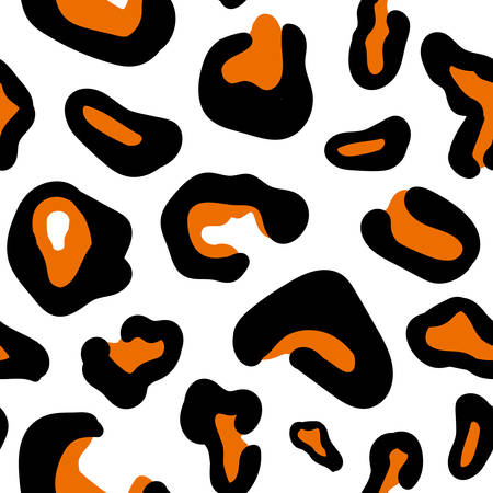 Seamless pattern with black jaguar leopard animal skin print texture fur on white background. Safari fauna vector illustration in flat style for textile fabricのイラスト素材