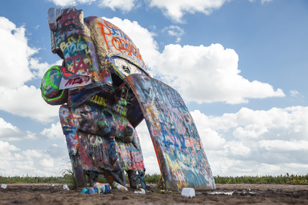 Cadillac Ranch. Yellow. Texas. USA. created in 1974 by Chip Lord, Hudson Marquez and Doug Michelsのeditorial素材