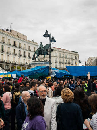 protesters at the Puerta del Sol next to the monument to Carlos III. 15M, Madrid, Spainのeditorial素材