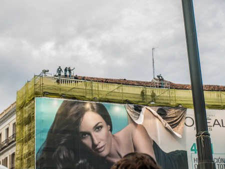 advertising scaffolding at the Puerta del Sol on 15M, Madrid, Spainのeditorial素材