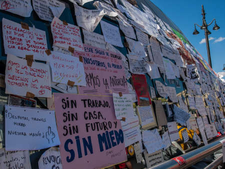 banners on the dome of the sun metro 15M, Madrid, Spainのeditorial素材