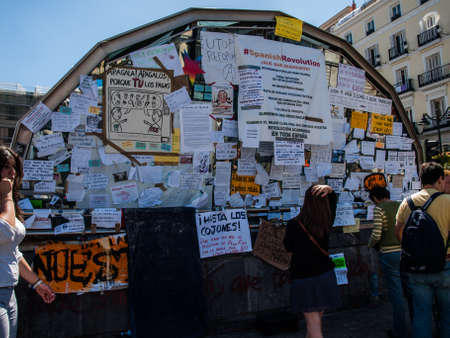 banners on the dome of the metro de sol el 15M, Madrid, Spainのeditorial素材