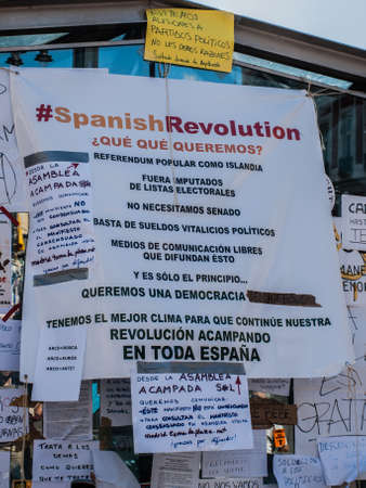 Banners on the dome of the Metro de Sol on 15M, Madrid, Spain. Spanish Revolutionのeditorial素材