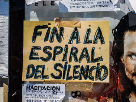 15M banner. Madrid. Spain. End the spiral of silenceのeditorial素材