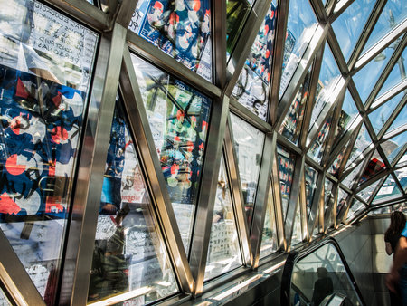 15m banners from inside the Puerta del Sol metro dome. Madrid. Spainのeditorial素材