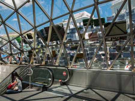 15m banners from inside the Puerta del Sol metro dome. Madrid. Spainのeditorial素材