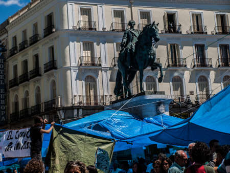 monument to Carlos III in Puerta del Sol. 15M, Madrid, Spainのeditorial素材