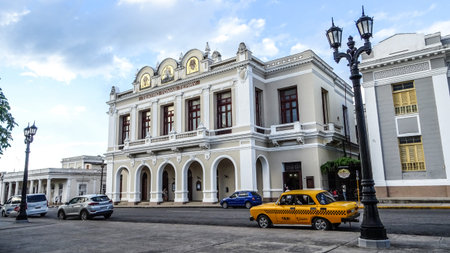 theater facade of Cienfuegos, Cubaのeditorial素材