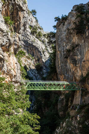 iron bridge of the Cares route. Asturias. Spain.のeditorial素材