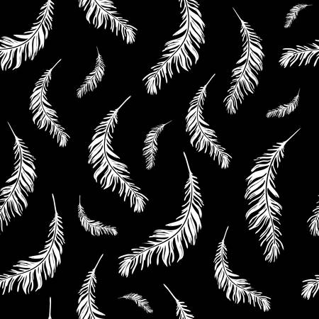 Flying feathers, seamless background, plumage pattern, black backgroundのイラスト素材