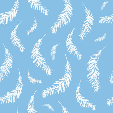 Flying feathers, seamless background, plumage pattern, blue backgroundのイラスト素材