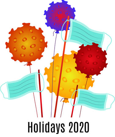 Holidays 2020. Balloons like coronavirus, flags from a medical mask.のイラスト素材
