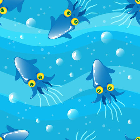 The squid in the water, childrens seamless vector textureのイラスト素材