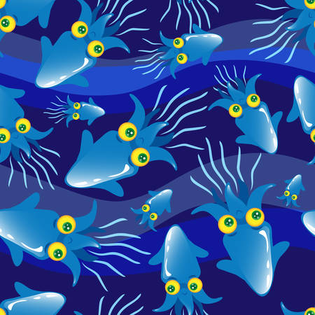 The squid in the water, childrens seamless vector textureのイラスト素材