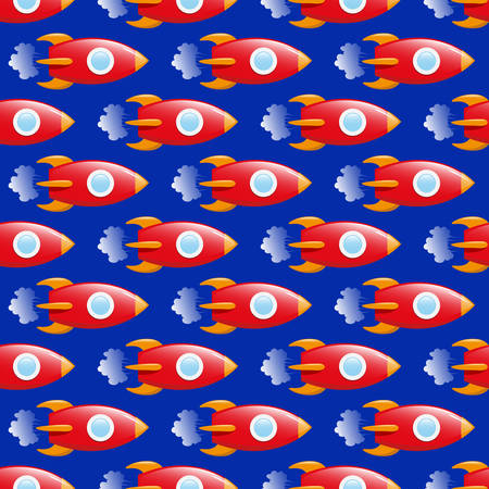 Rocket and planets in space, seamless children pattern, red, blue. Vector illustrationのイラスト素材