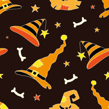 Halloween seamless vector background, pumpkin, cap, bat, cross.のイラスト素材