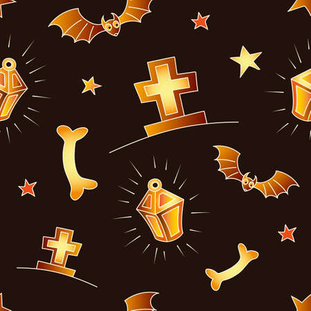 Halloween seamless vector background, pumpkin, cap, bat, cross.のイラスト素材