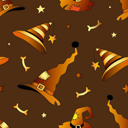 Halloween seamless vector background, pumpkin, cap, bat, cross.のイラスト素材