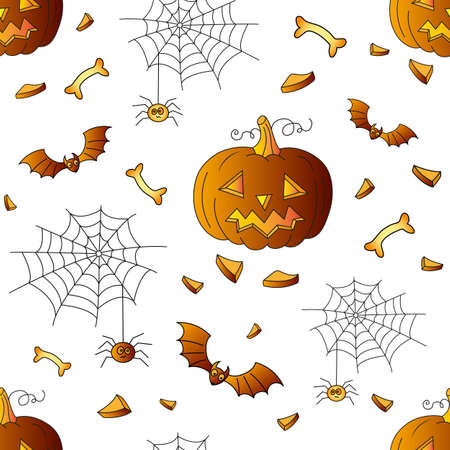 Halloween seamless vector background, pumpkin, cap, bat, cross.のイラスト素材
