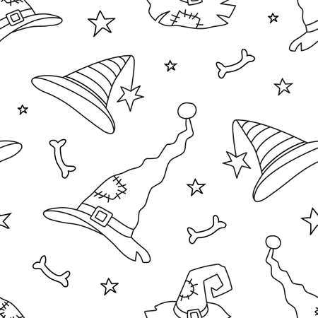 Halloween vector seamless. Black and white outline illustration.のイラスト素材