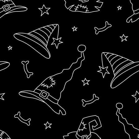 Halloween vector seamless. Black and white outline illustration.のイラスト素材