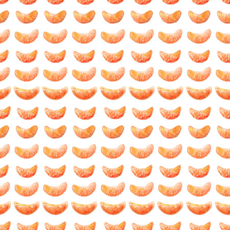 Watercolor seamless pattern with mandarins slices. Mandarin, tangerine, clementine background. Can...