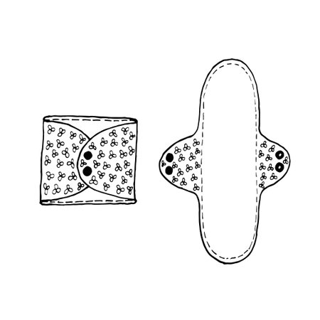 Zero waste reusable pad doodle of feminine hygiene product. Women Menstruation Period eco friendly conceptのイラスト素材