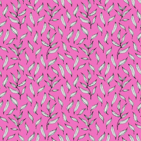 Bright pink floral watercolor seamless pattern for printing. Intertwining leaves and branches hand drawn. Nature botanical magenta background design for fabric, textile, printの写真素材