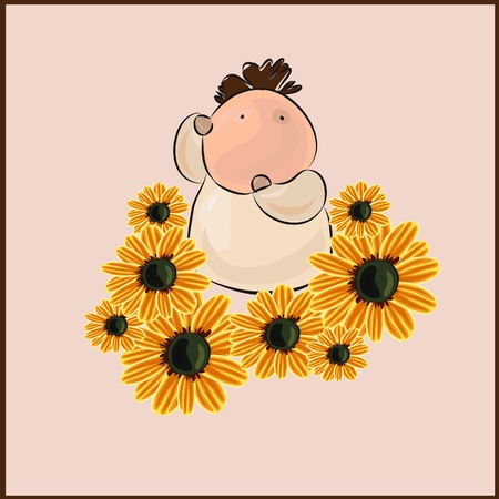 a little boy with white flowers at homeのイラスト素材