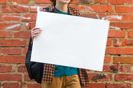 Empty place for text. Copy space and holding handsの写真素材