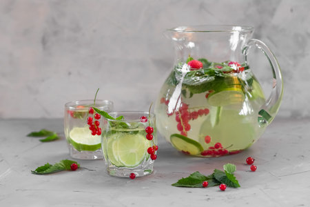 Homemade lemonade with lime, mint and berries.
