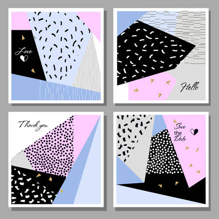 Set of artistic colorful universal cards. Wedding, anniversary, birthday, holiday, party. Design for poster, card, invitation.のイラスト素材