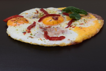 Ham and Egg. Salted egg and sprinkled with pepper. English breakfast.の写真素材