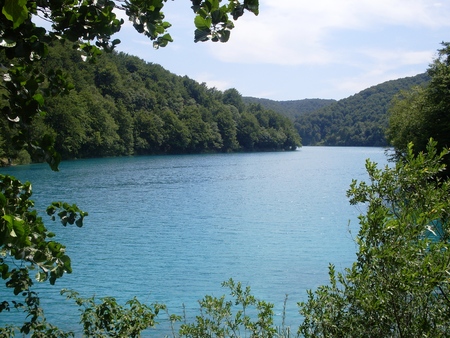 Colorful and vibrant landscape of lake shore. Tranquil landscape Useful as background. Lower lakes canyon. Plitvice Lakes National Park, Croatiaの写真素材