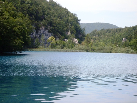 Colorful and vibrant landscape of lake shore. Tranquil landscape Useful as background. Lower lakes canyon. Plitvice Lakes National Park, Croatiaの写真素材