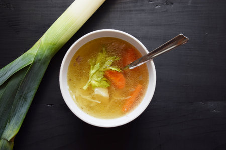 Home-made vegetable soup, in a white soup cup. Vegetarian Food Healthy foodの写真素材