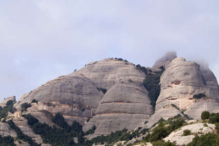 Montserrat, multi-peaked mountain range near Barcelona, in Catalonia, Spainの写真素材
