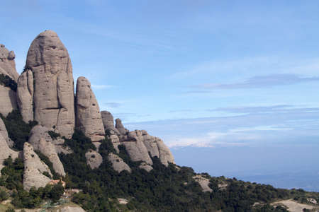 Montserrat, multi-peaked mountain range near Barcelona, in Catalonia, Spainの写真素材