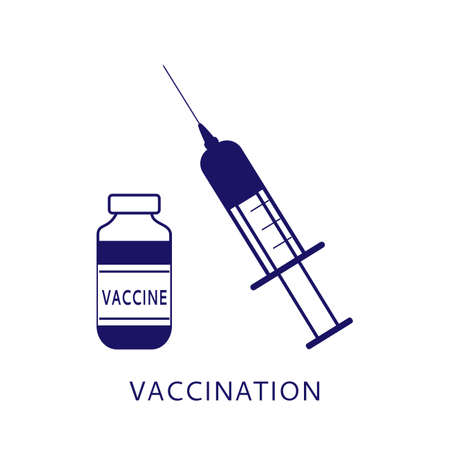 Injection line icon on white background. Medicine (vaccine), syringe, needle, children and adults vaccination concept. Can be used for medicine, vaccination, immunization. vector illustrationのイラスト素材